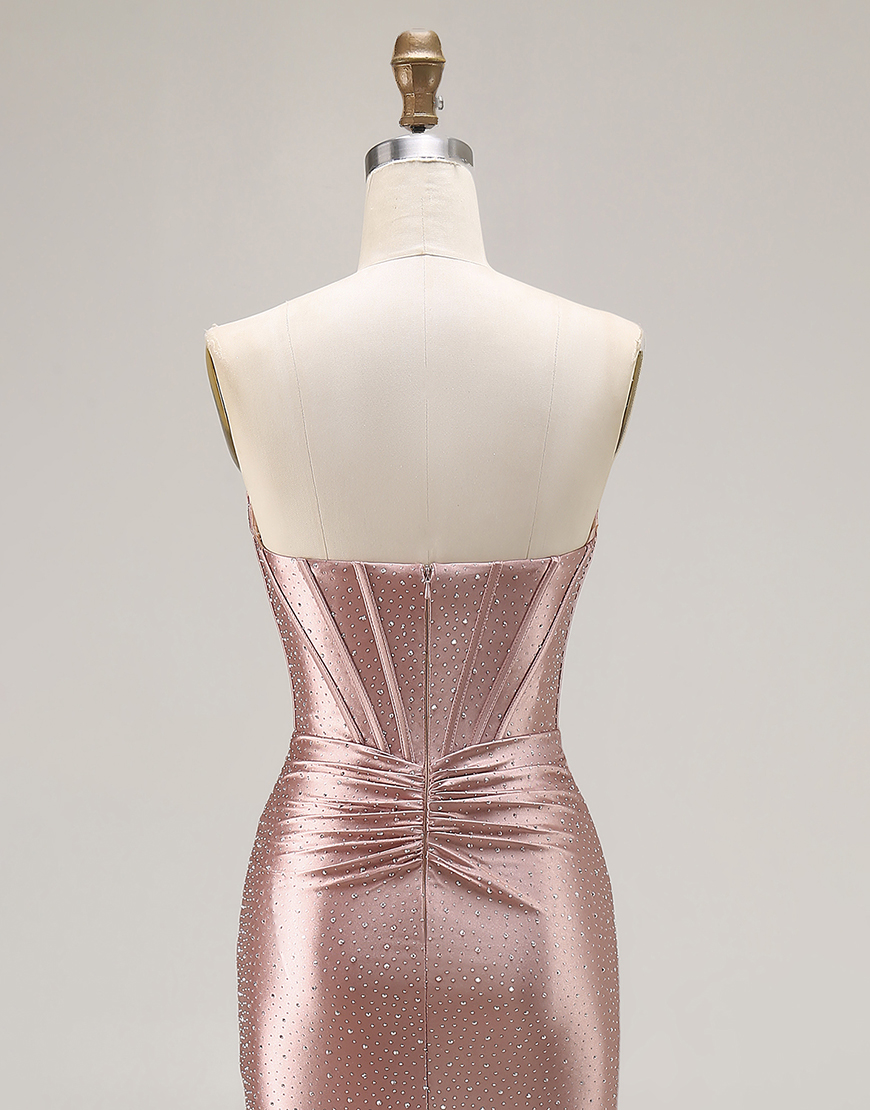 Sparkly Dusty Rose Mermaid Corset Beaded Long Prom Dress with Slit