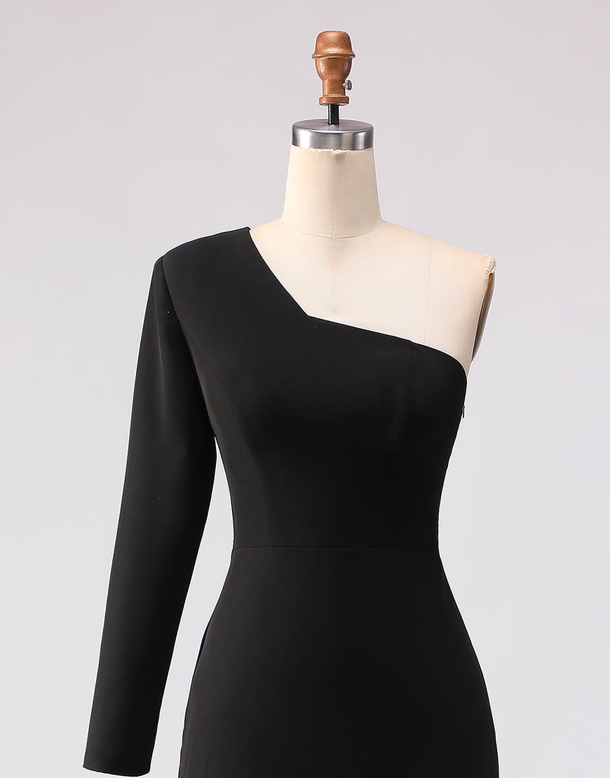 Black One Shoulder Sheath Long Mother of the Bride Dress with Slit
