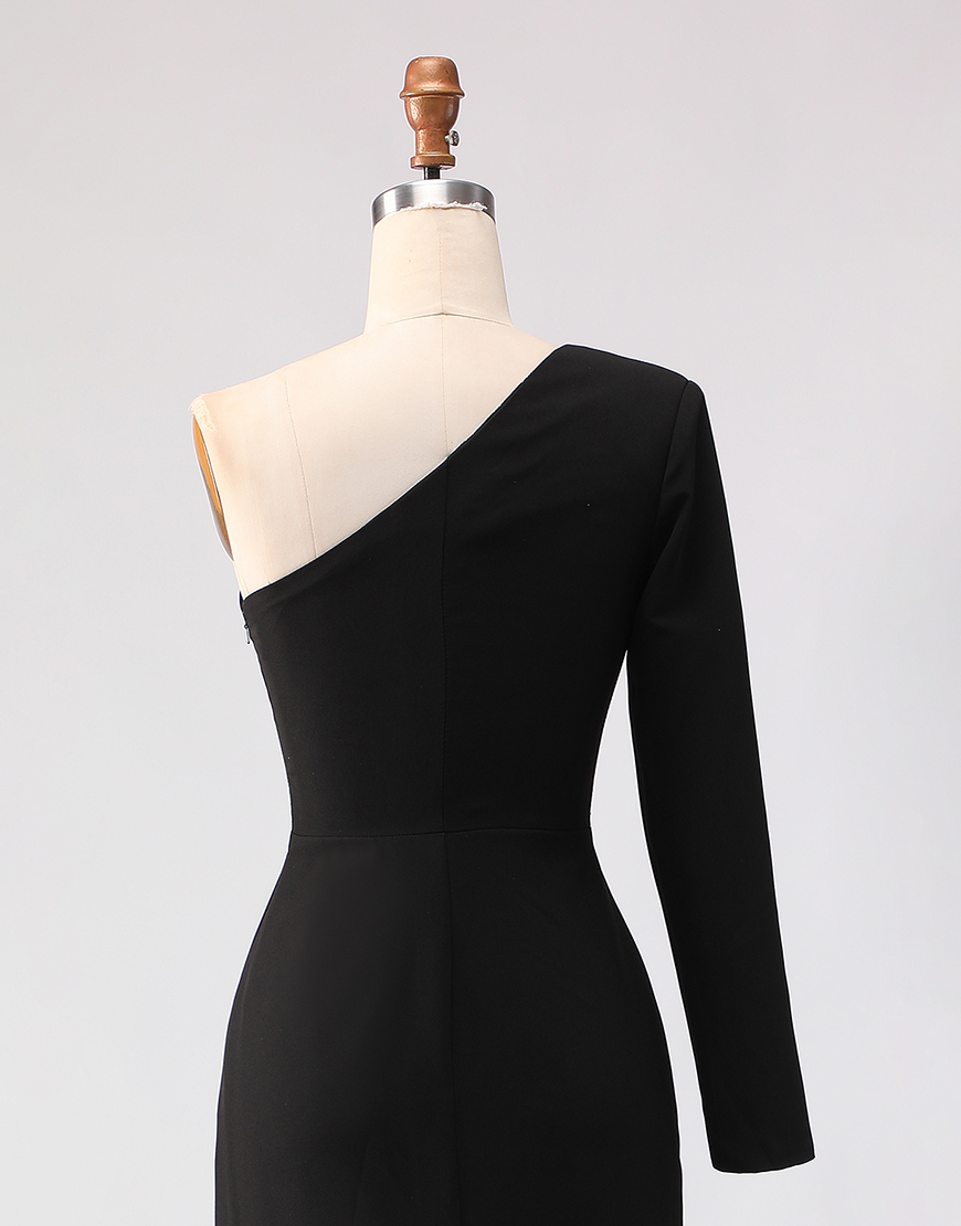 Black One Shoulder Sheath Long Mother of the Bride Dress with Slit