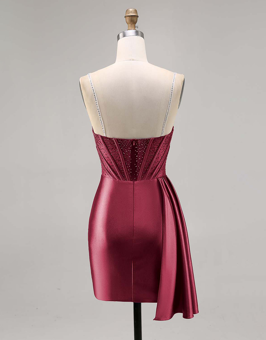 Sparkly Navy Satin Ruffled Short Corset Homecoming Dress with Beading