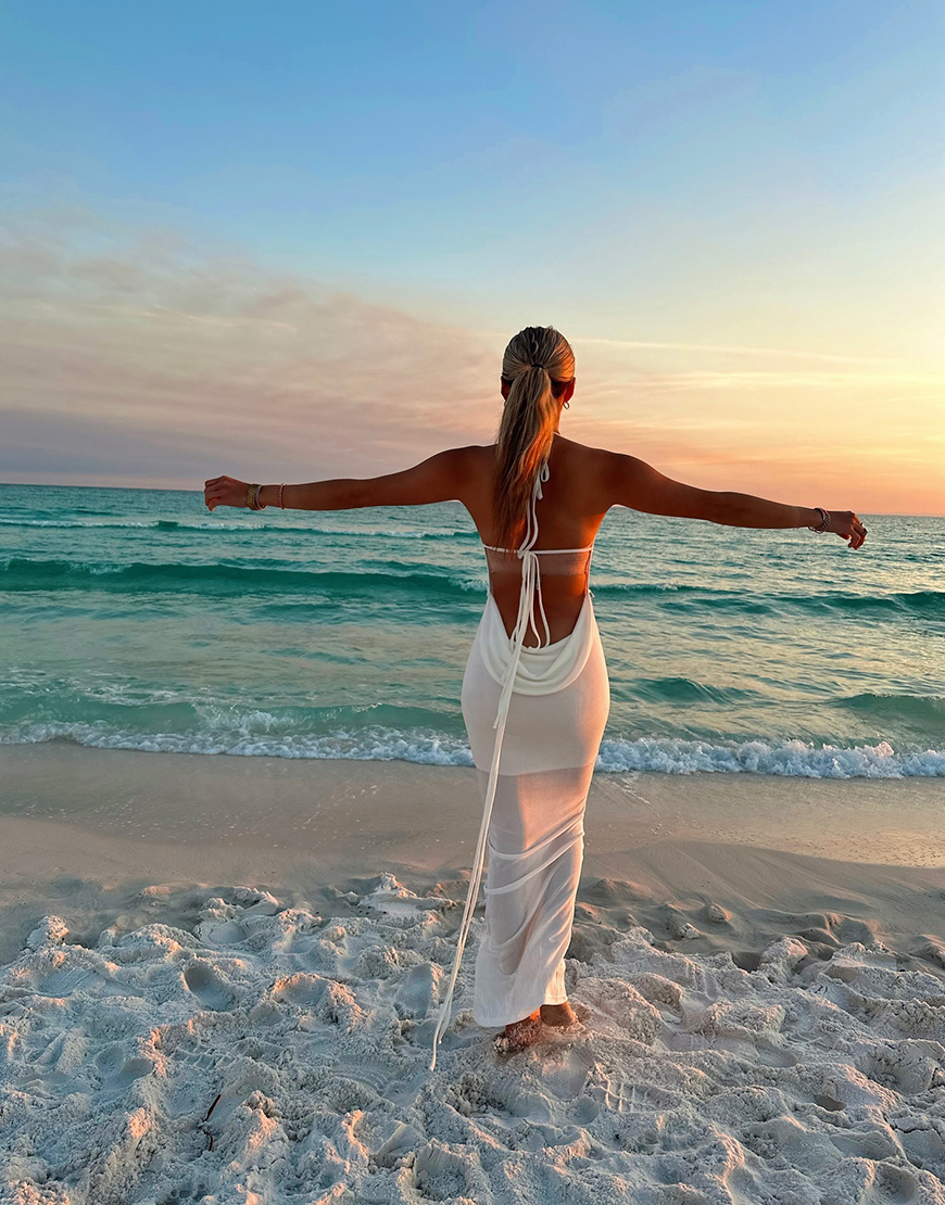 Simple White Halter Backless Sheath Boho Maxi Dress