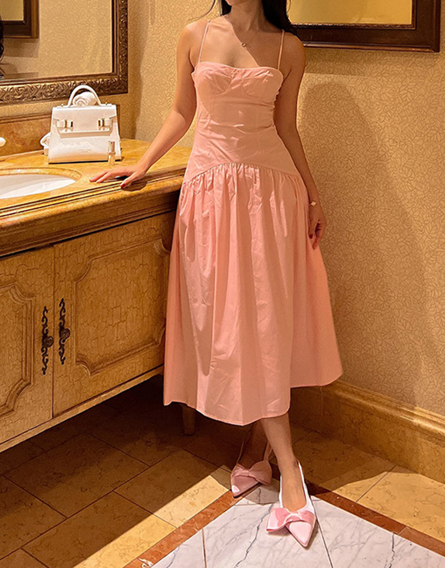 Pink A Line Spaghetti Straps Maxi Dress