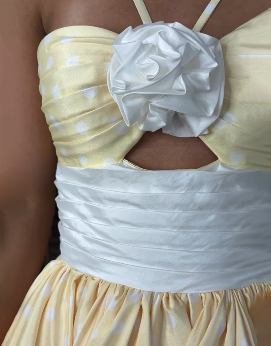 Black and White Dot Floral A Line Halter Long Prom Dress with Ruffles