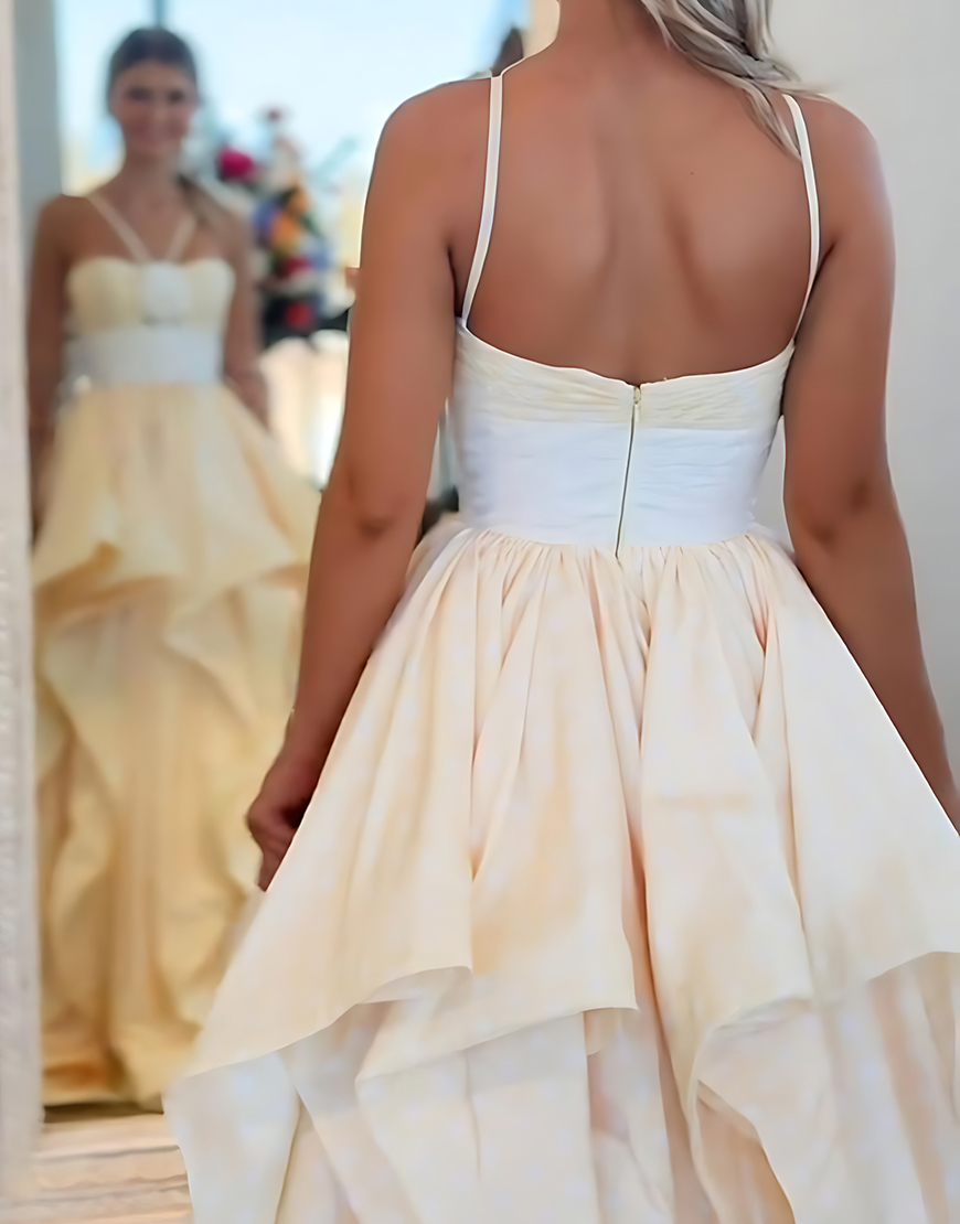 Black and White Dot Floral A Line Halter Long Prom Dress with Ruffles