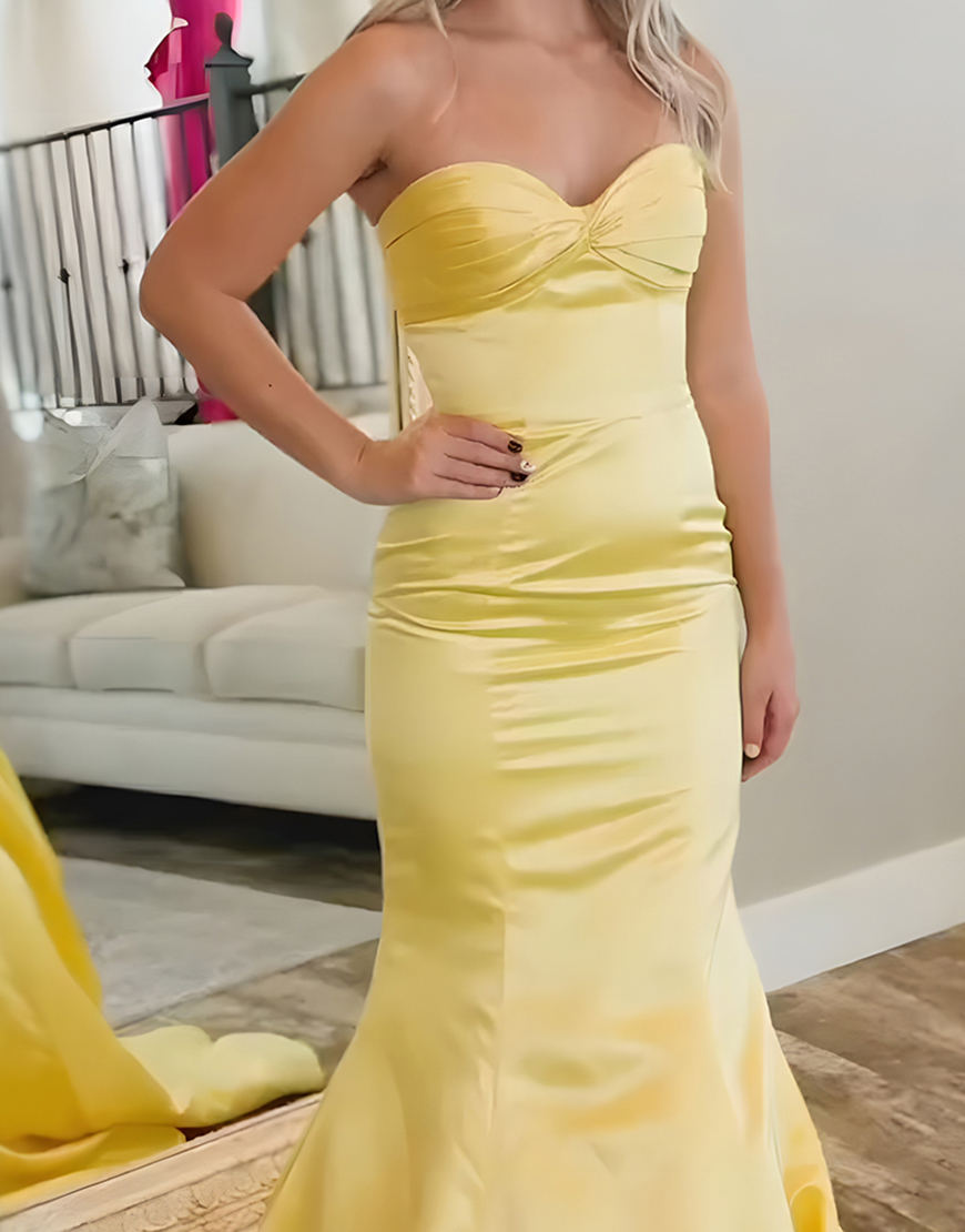 Yellow Mermaid Sweetheart Satin Long Prom Dress