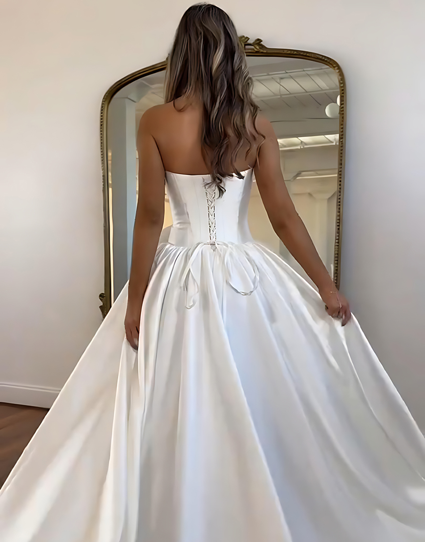 Blush A Line Strapless Long Satin Corset Prom Dress with 3D Flower