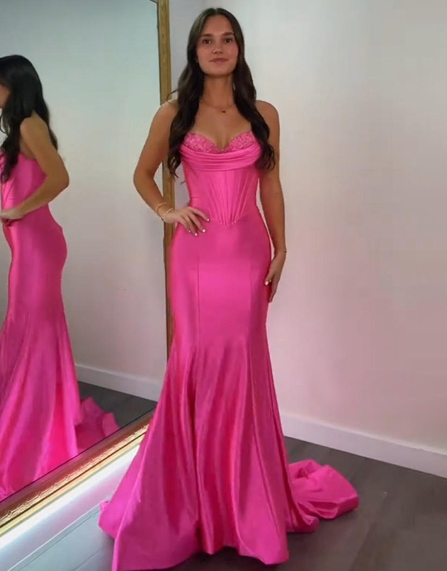 Purple Mermaid Sweetheart Long Satin Corset Prom Dress