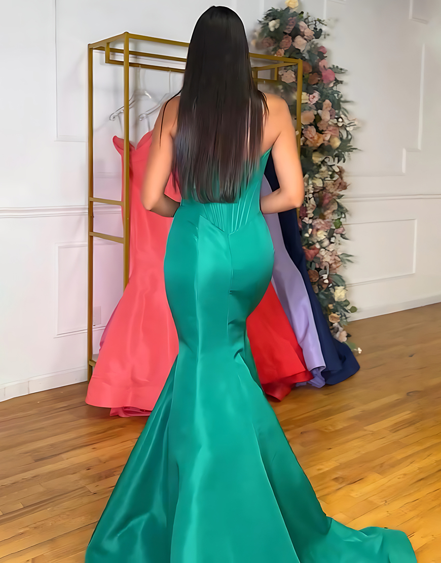 Purple Mermaid Sweetheart Long Satin Corset Prom Dress