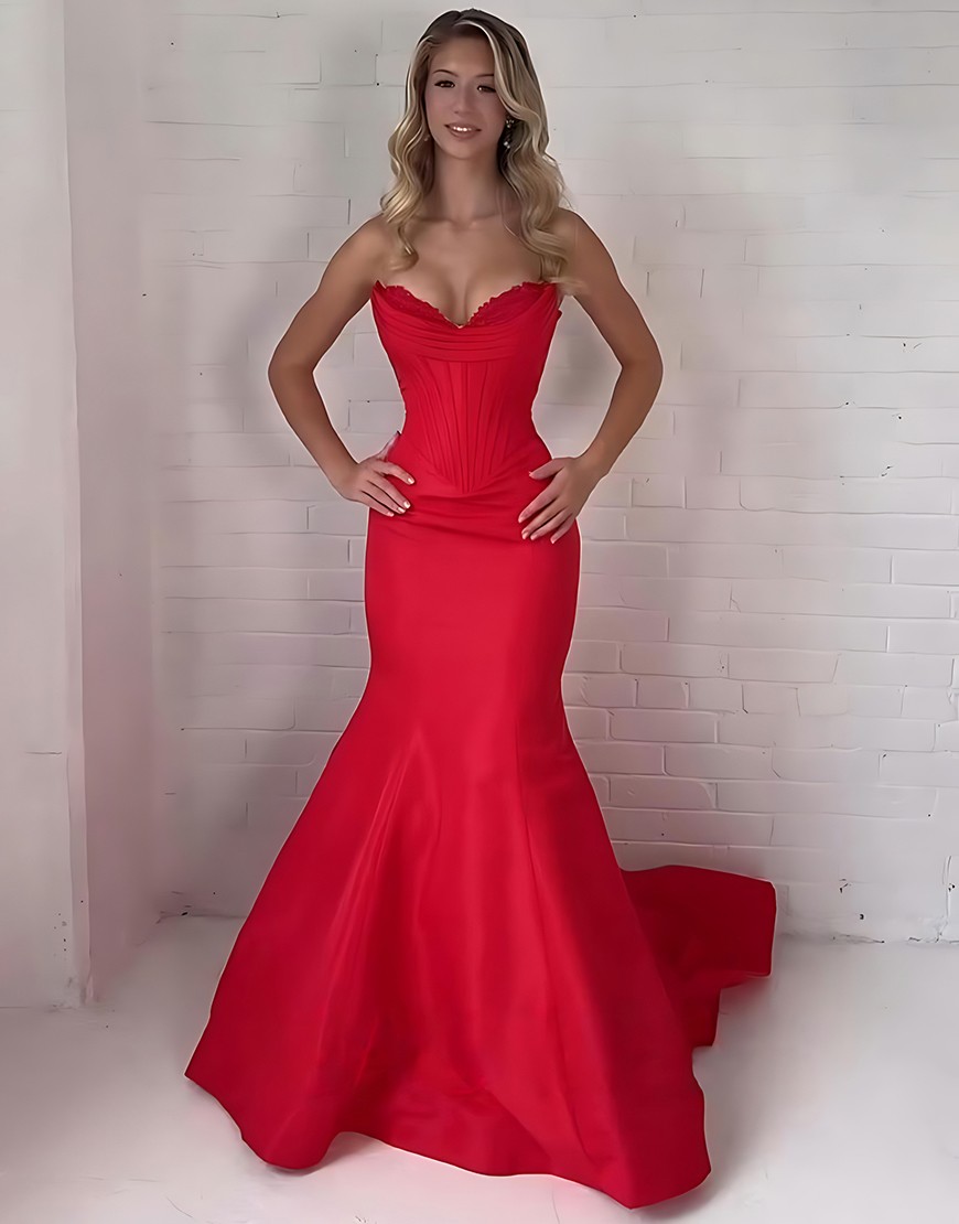 Purple Mermaid Sweetheart Long Satin Corset Prom Dress