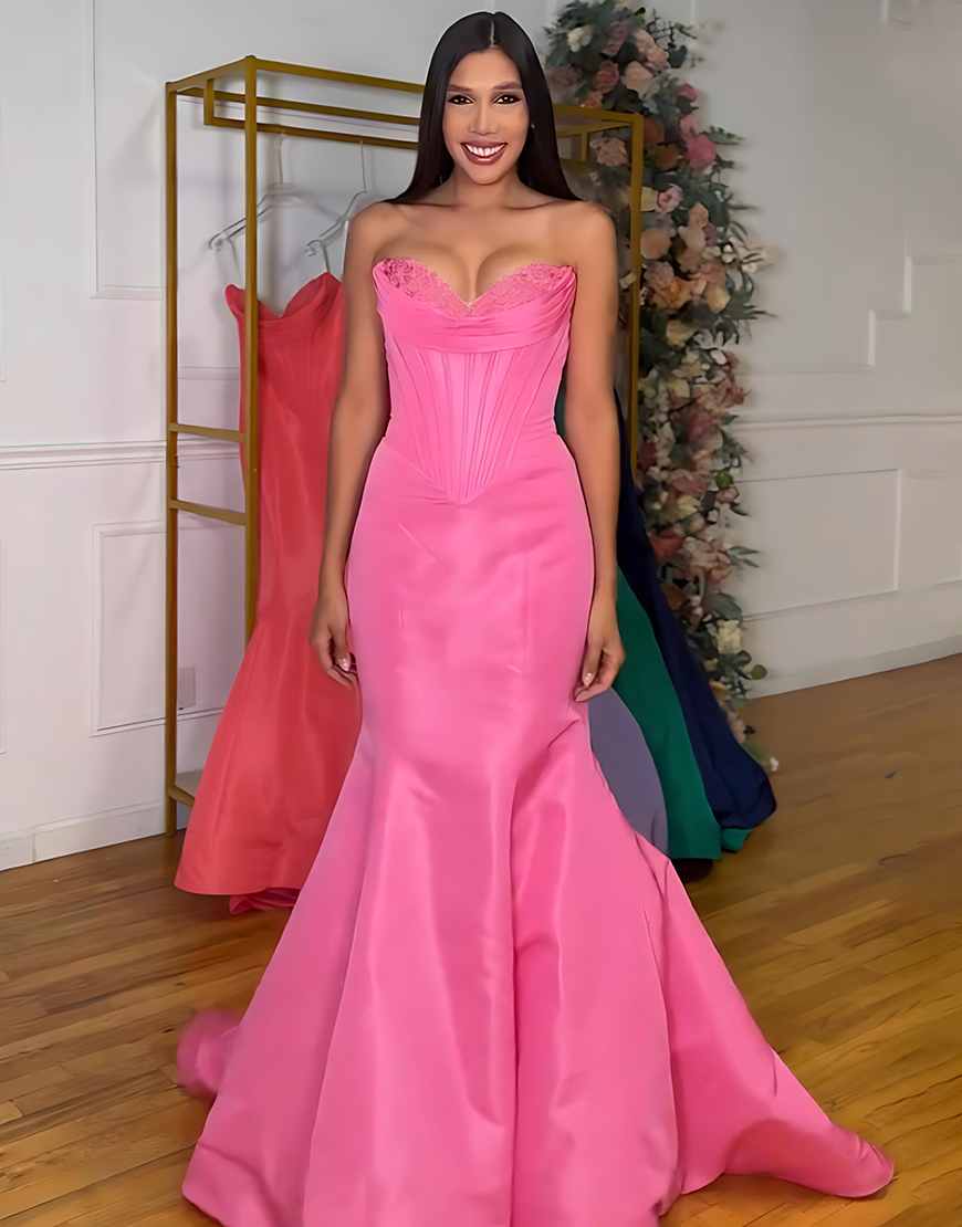 Purple Mermaid Sweetheart Long Satin Corset Prom Dress