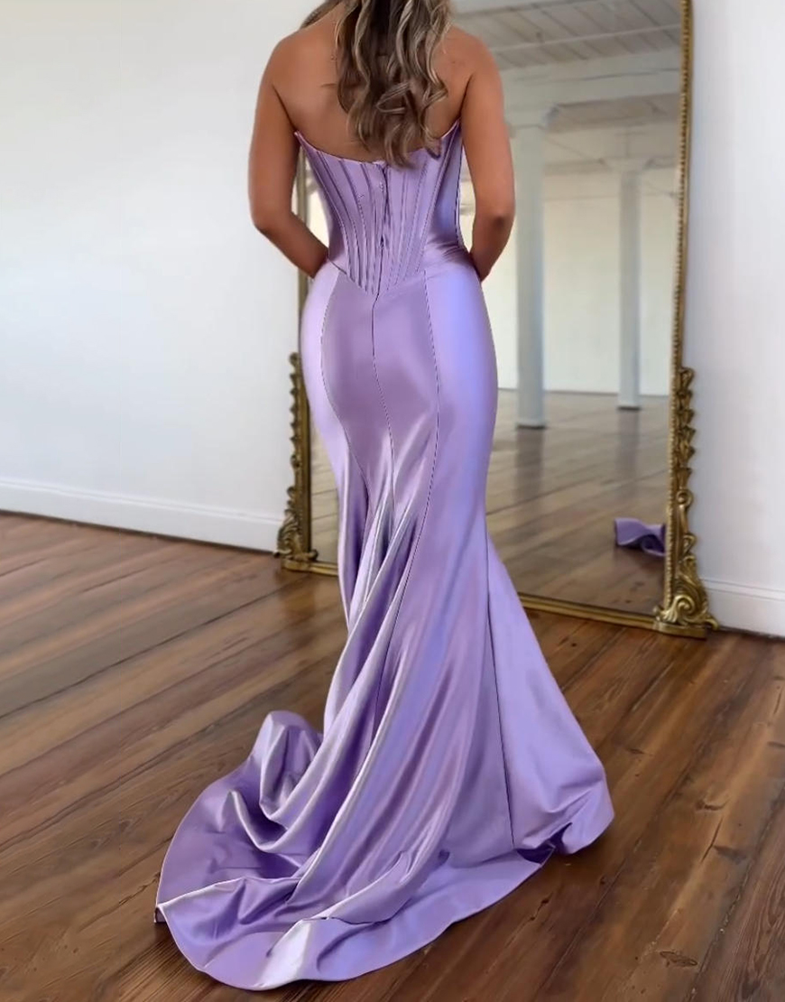 Purple Mermaid Sweetheart Long Satin Corset Prom Dress