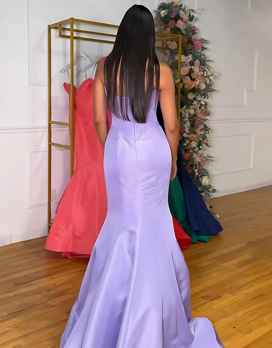 Purple Mermaid Sweetheart Long Satin Corset Prom Dress
