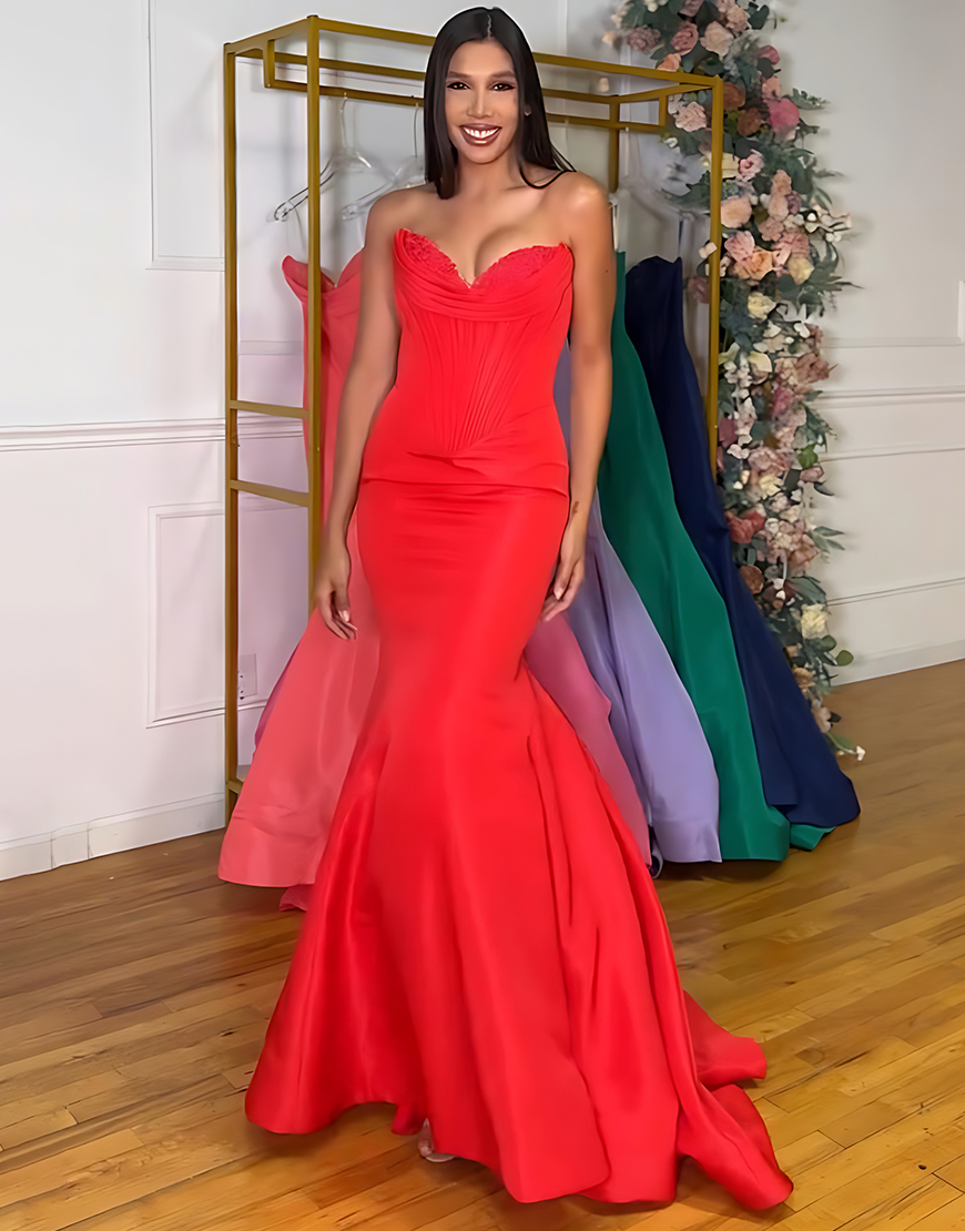 Purple Mermaid Sweetheart Long Satin Corset Prom Dress