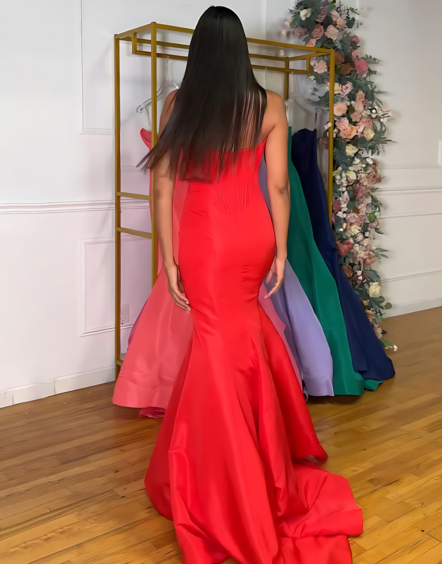 Purple Mermaid Sweetheart Long Satin Corset Prom Dress