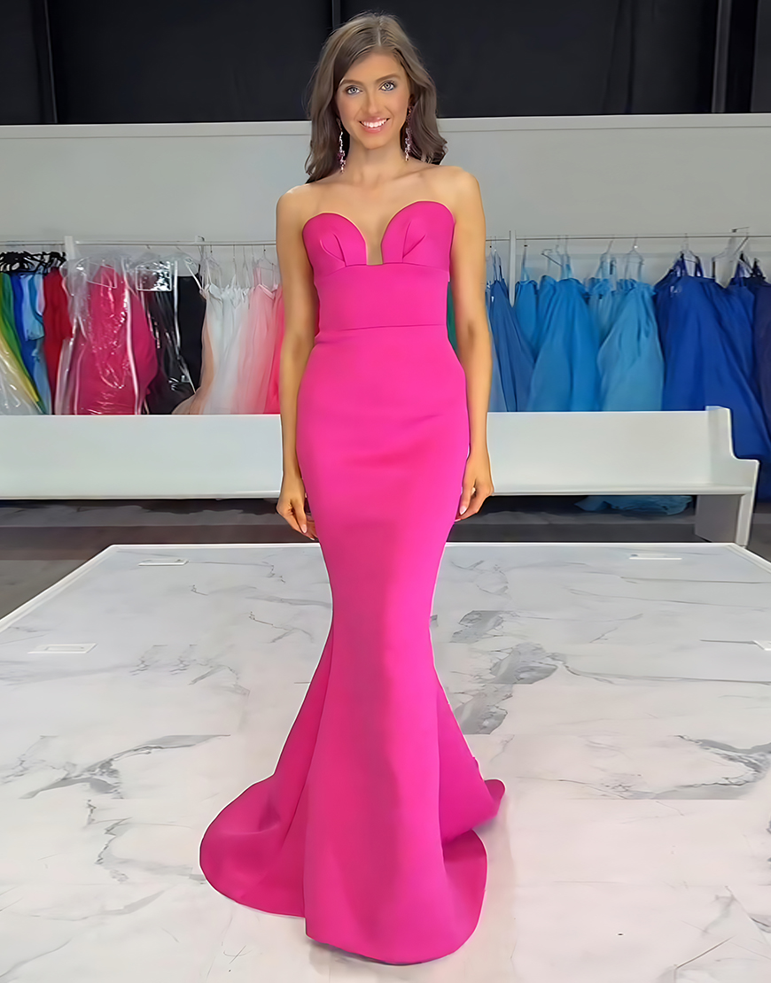 Fuchsia Mermaid Sweetheart Satin Long Prom Dress