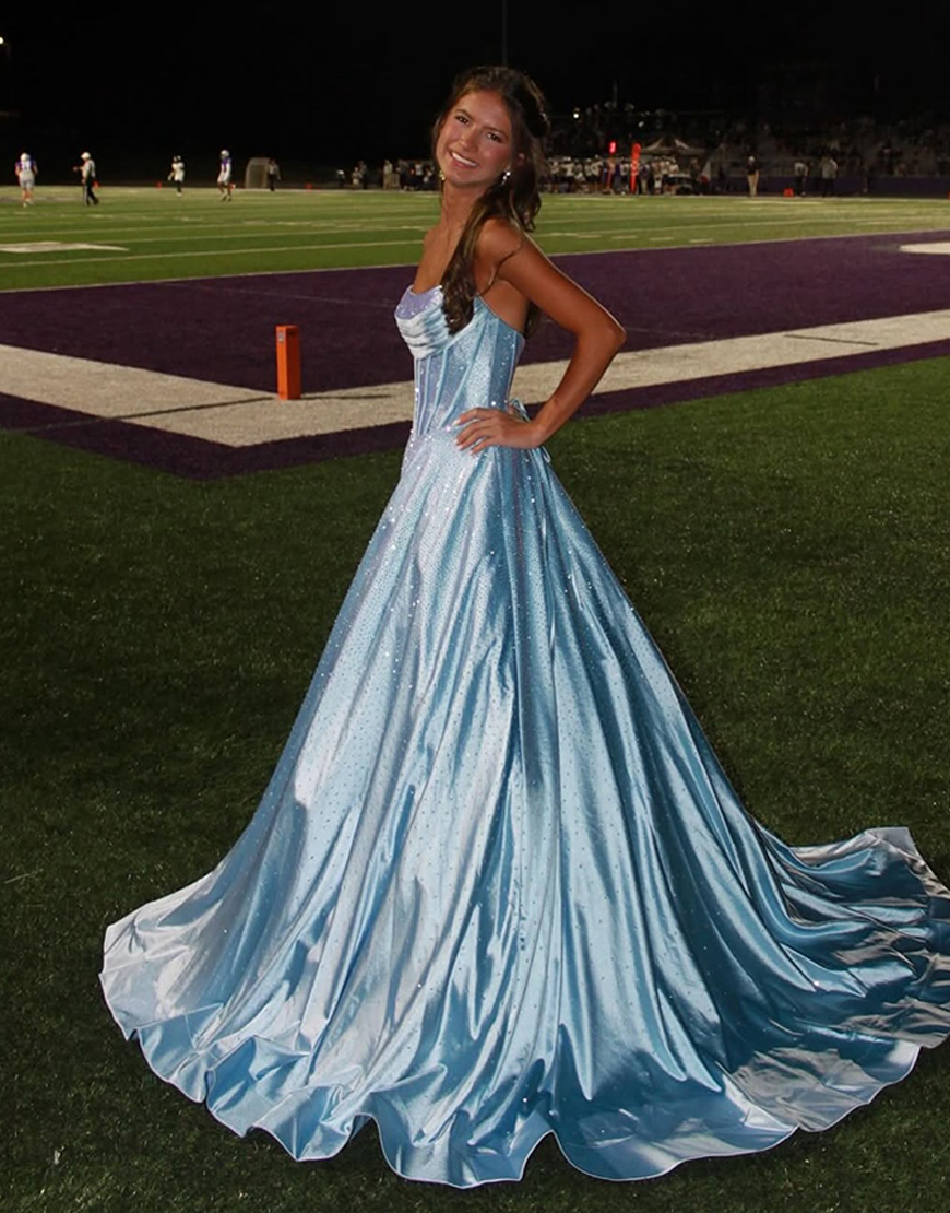 Sparkly Black A Line Strapless Beaded Long Corset Prom Dress
