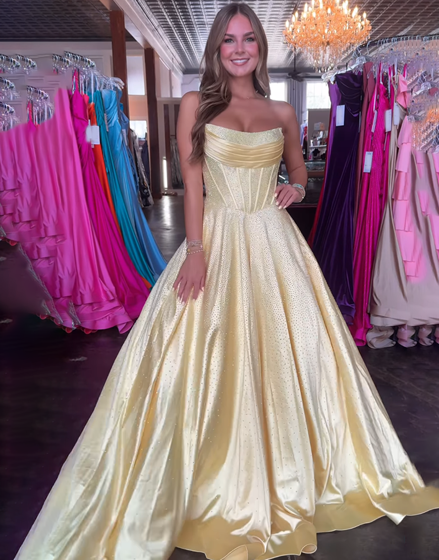 Sparkly Black A Line Strapless Beaded Long Corset Prom Dress