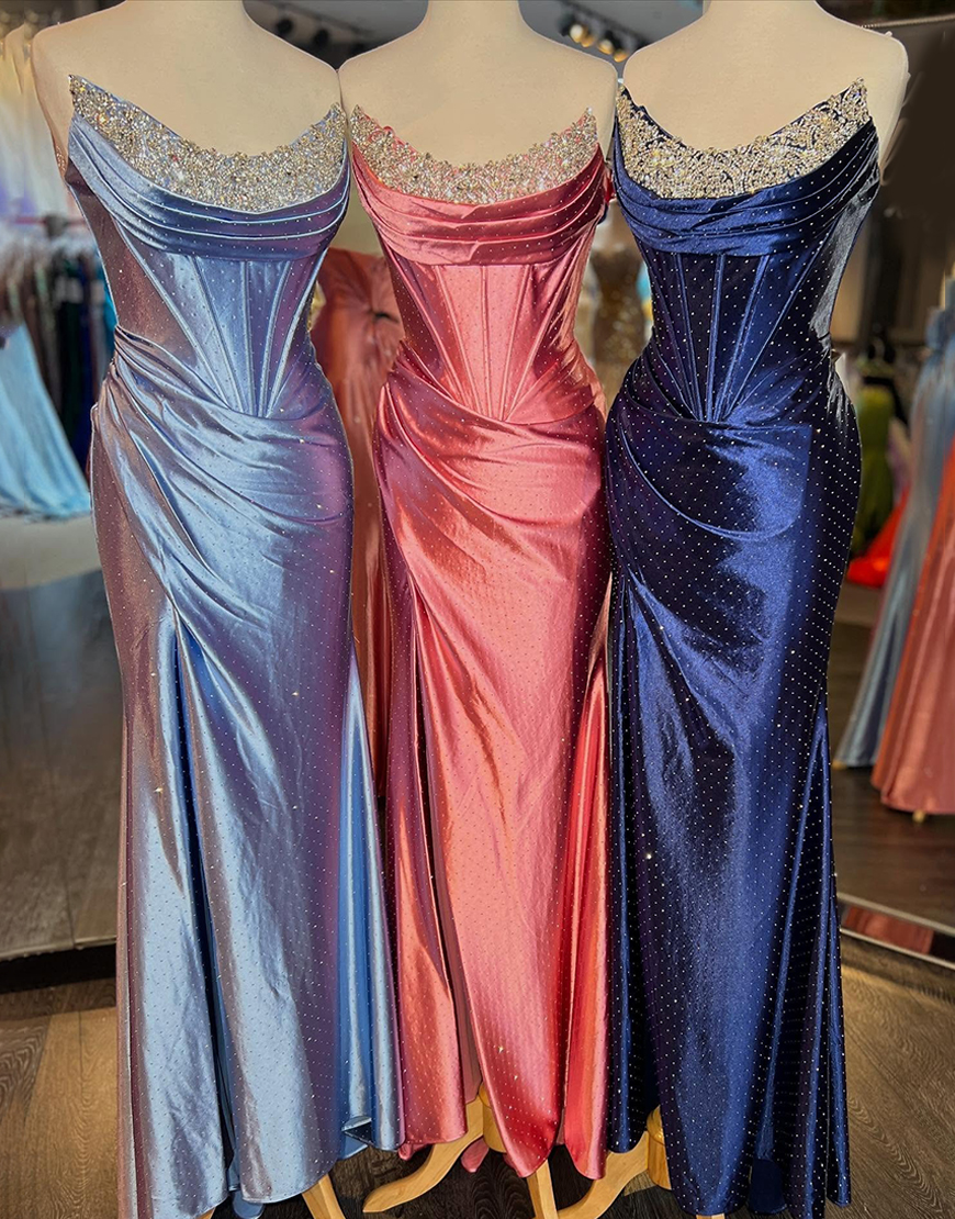 Sparkly Beaded Royal Blue Corset Mermaid Long Prom Dress