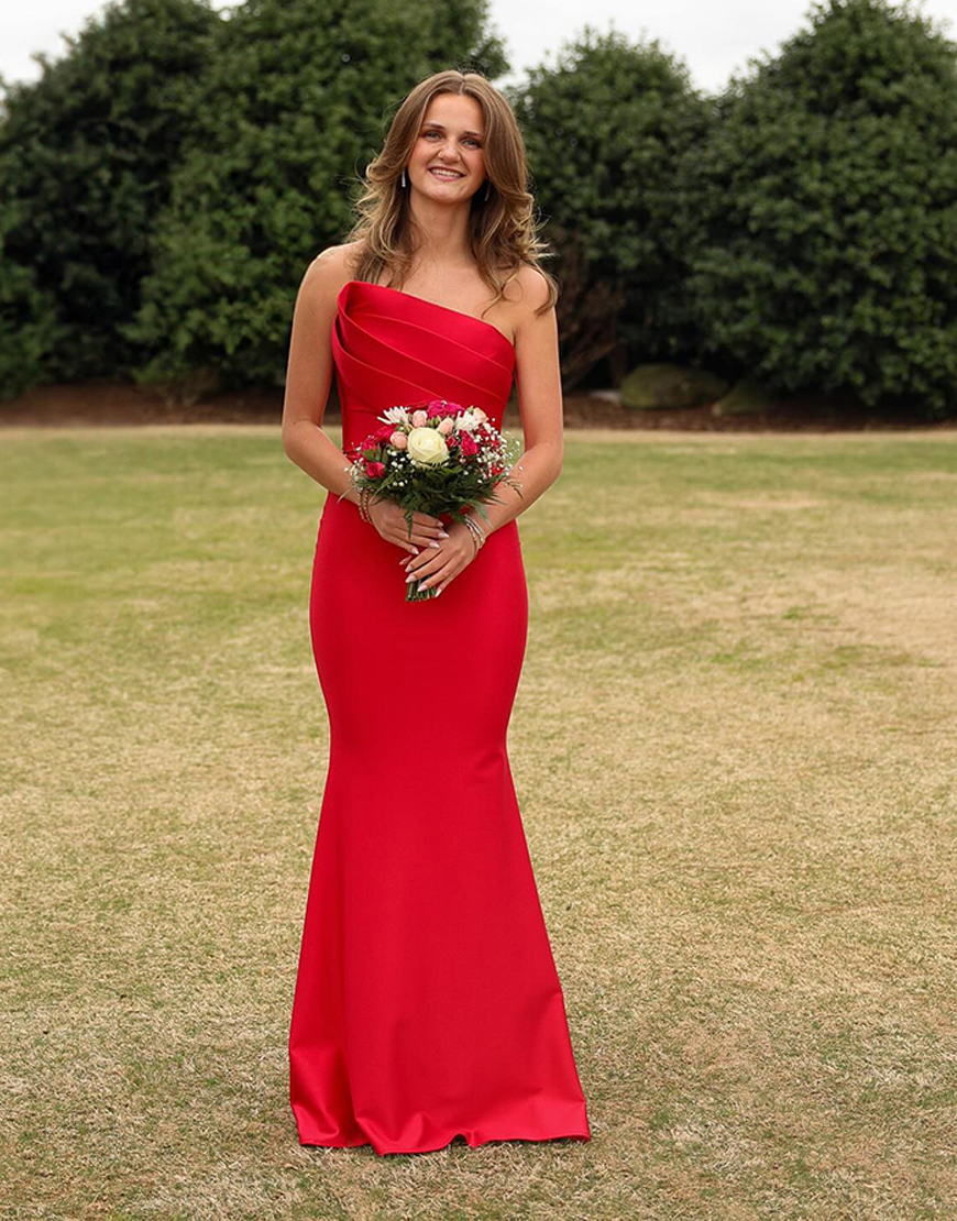 Red Mermaid Strapless Satin Long Prom Dress
