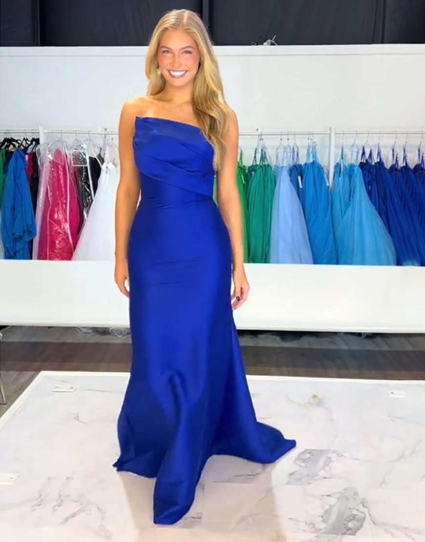 Red Mermaid Strapless Satin Long Prom Dress