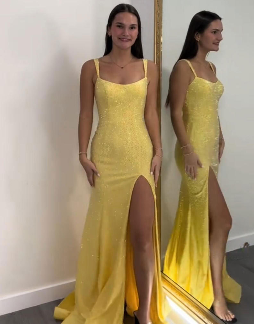 Sparkly Fuchsia Mermaid Beaded Long Prom Dress with Slit