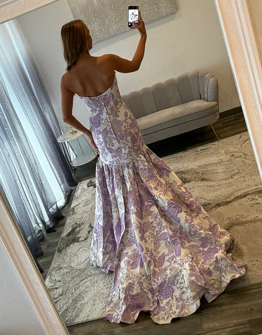 Elegant Lilac Sweetheart A Line Jacquard Floral Long Prom Dress