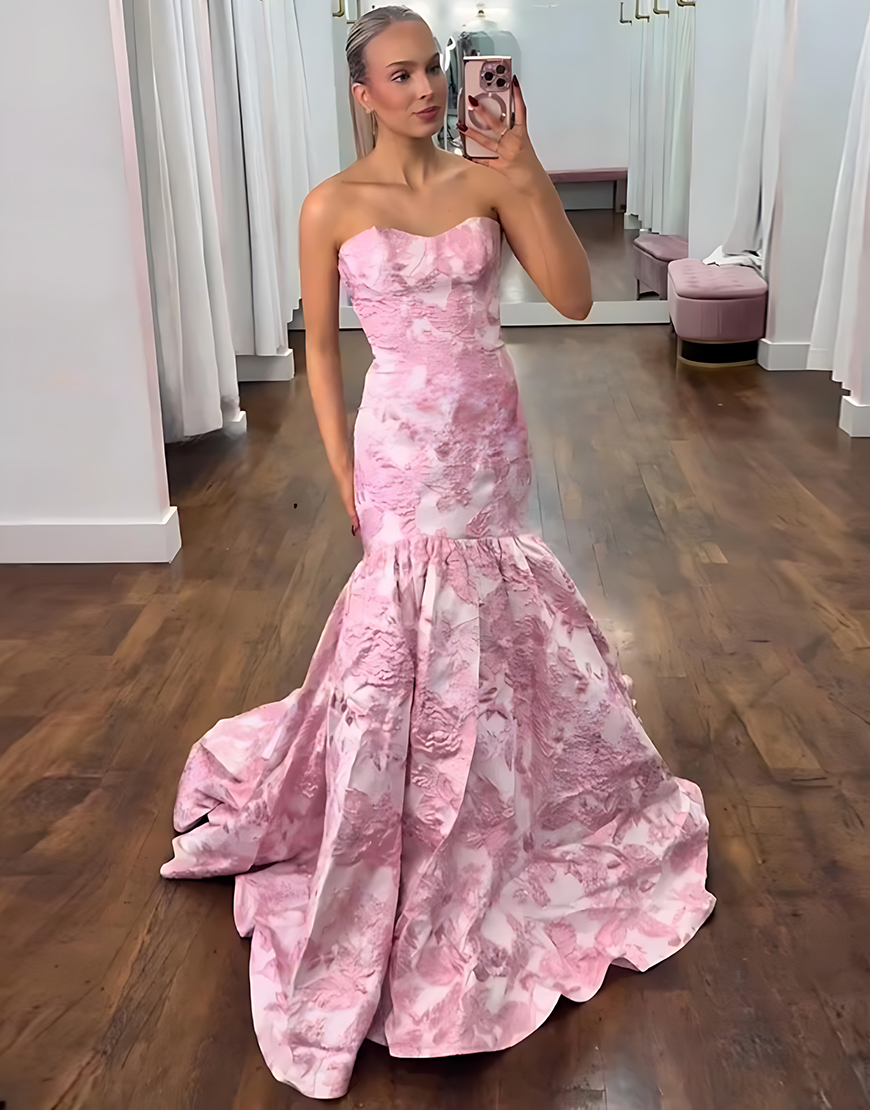 Elegant Lilac Sweetheart A Line Jacquard Floral Long Prom Dress