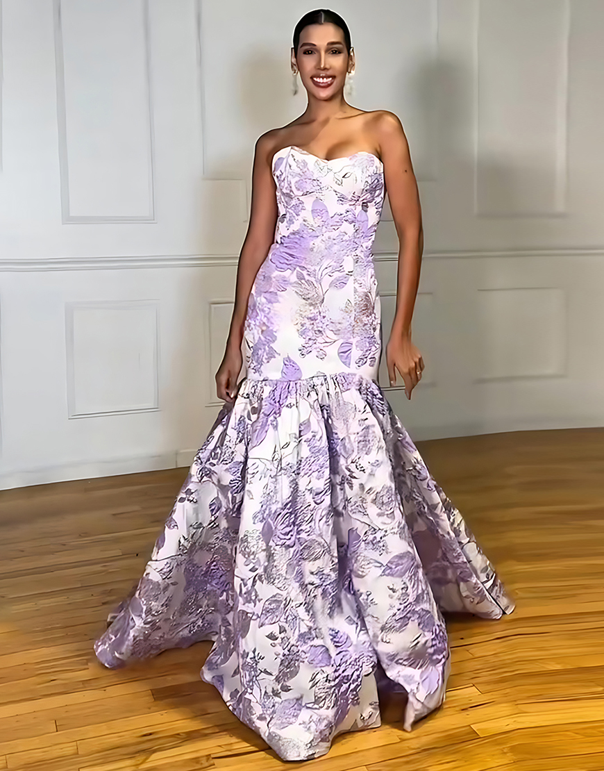 Elegant Lilac Sweetheart A Line Jacquard Floral Long Prom Dress