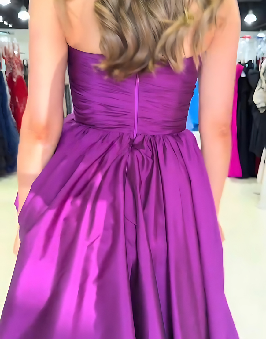 Purple Strapless Floral Ruffled Long Prom Dress with Slit