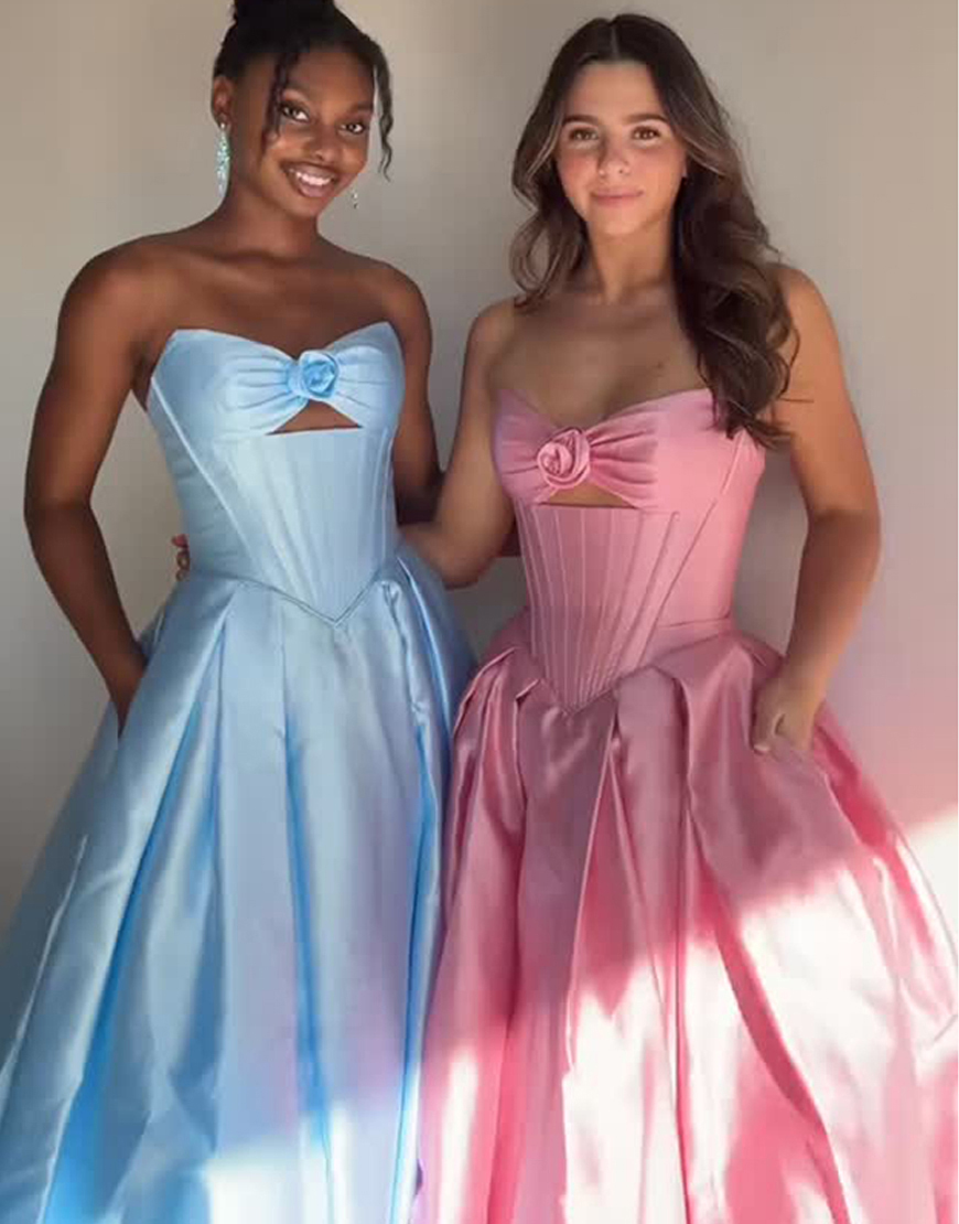 Yellow Sweetheart Satin Corset A Line Cut Out Long Prom Dress