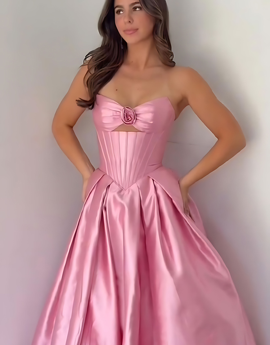 Yellow Sweetheart Satin Corset A Line Cut Out Long Prom Dress