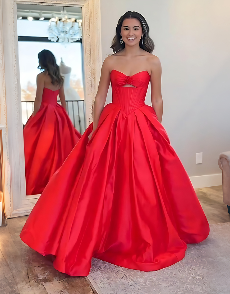 Yellow Sweetheart Satin Corset A Line Cut Out Long Prom Dress