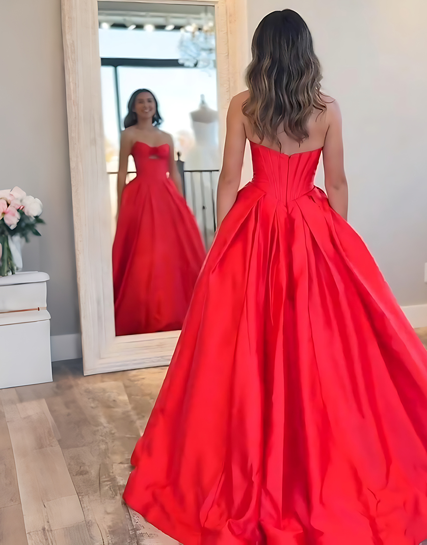 Yellow Sweetheart Satin Corset A Line Cut Out Long Prom Dress