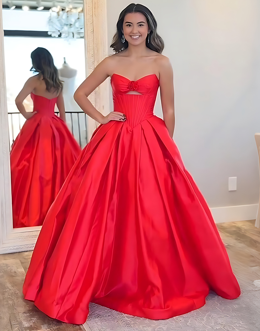 Yellow Sweetheart Satin Corset A Line Cut Out Long Prom Dress