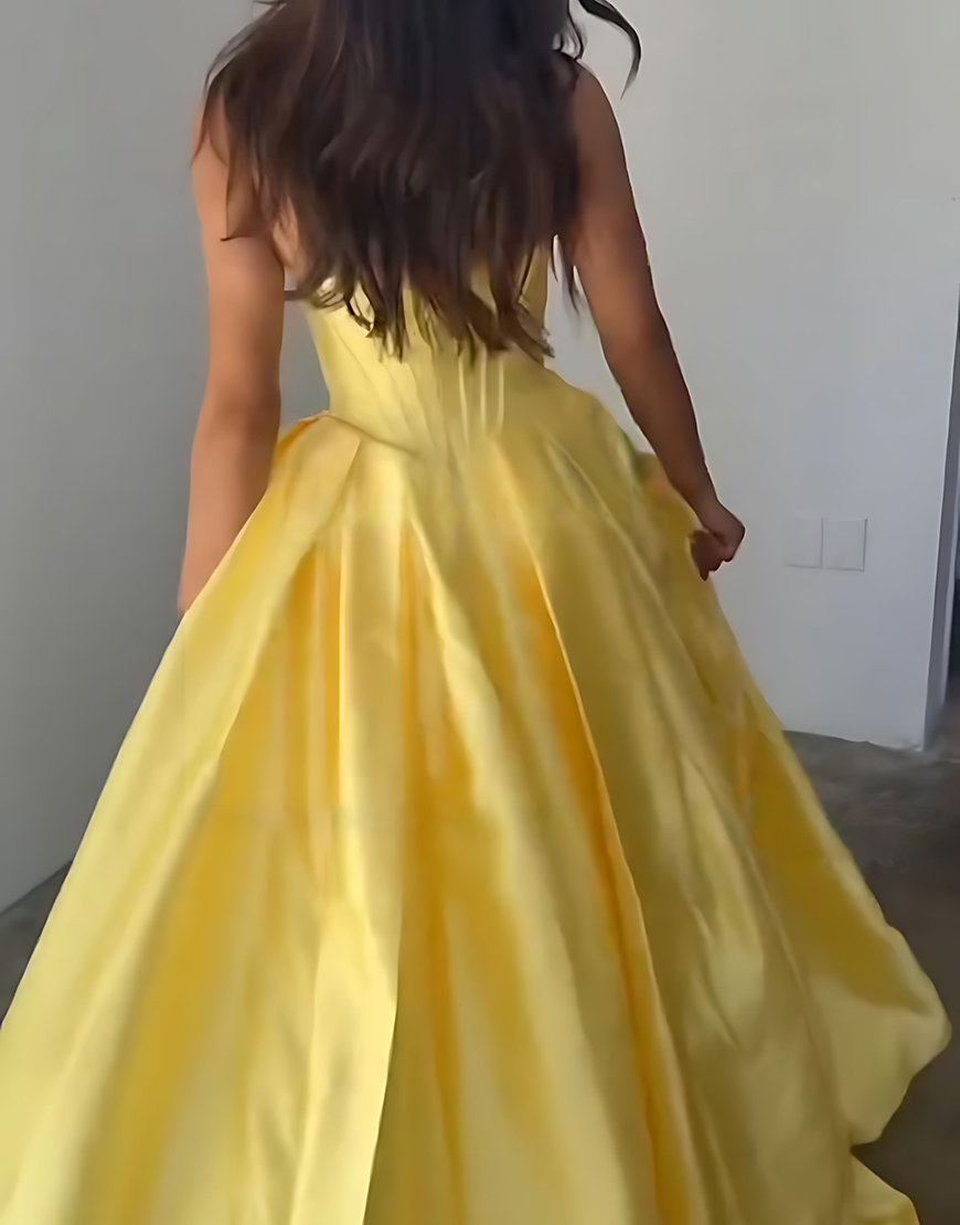 Yellow Sweetheart Satin Corset A Line Cut Out Long Prom Dress