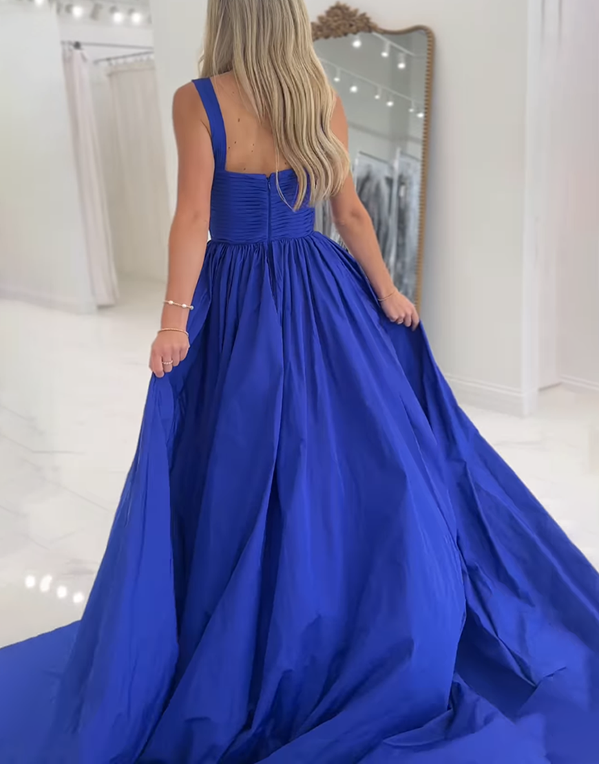 Royal Blue Mermaid Thick Straps Keyhole Long Prom Dress with Cape