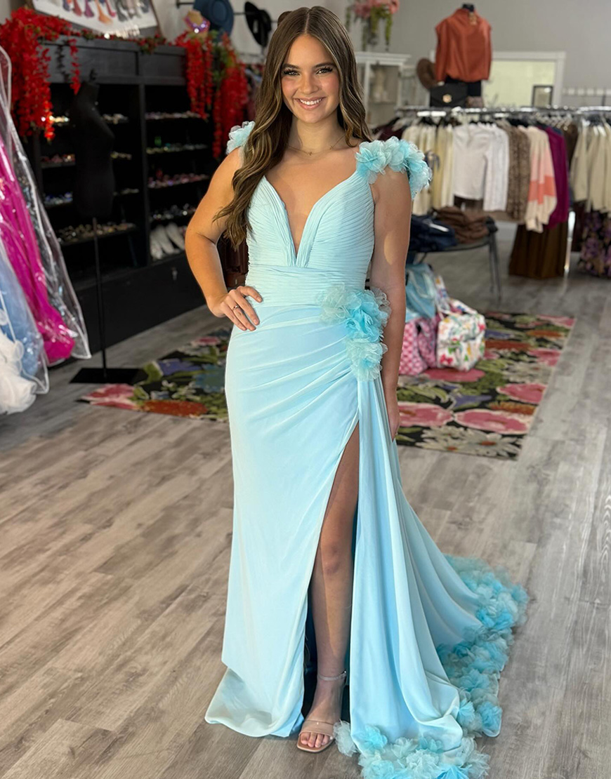 Pink Ruffled V-Neck Mermaid Long Prom Dress with Side Cape
