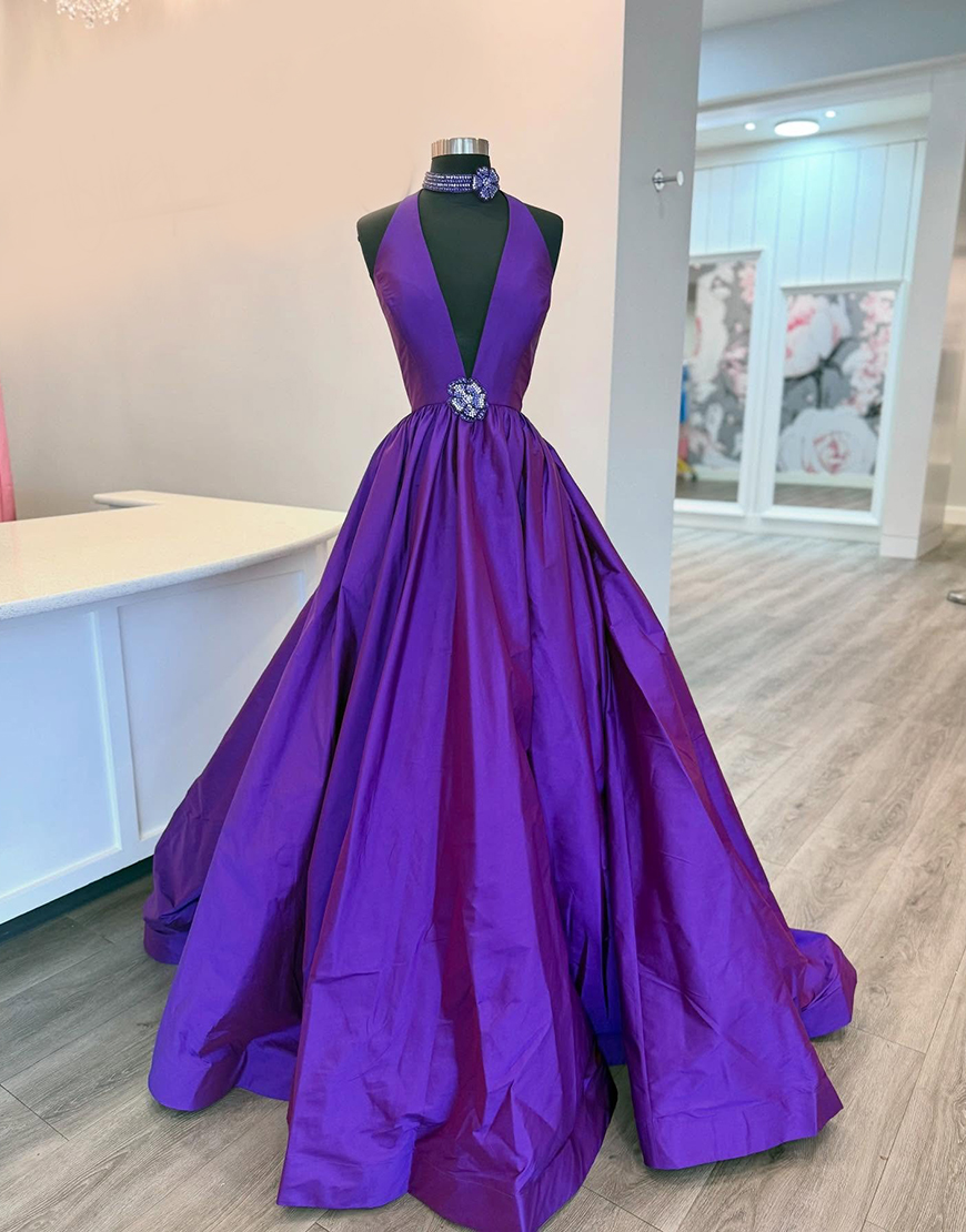 Sparkly Floral Black A Line Halter Long Beaded Prom Dress