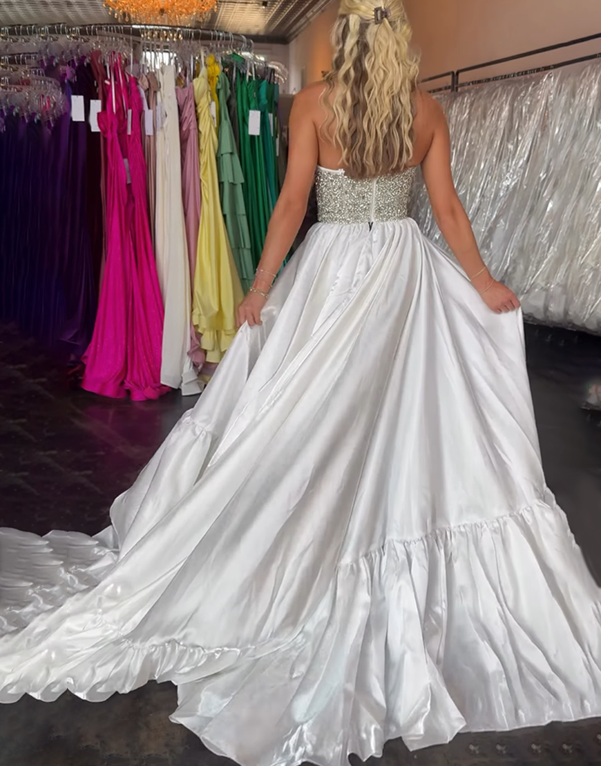 Sparkly A Line Black and White V-Neck Long Prom Dress