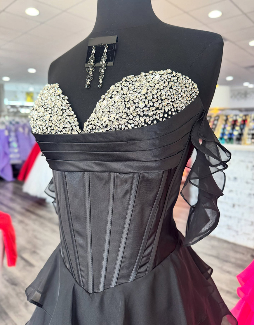 Sparkly Fuchsia Corset Tiered Ruffled Long Prom Dress with Beading