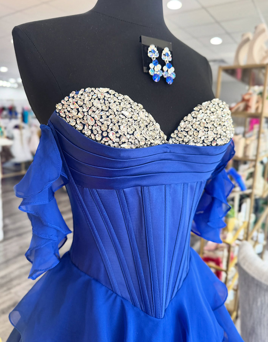 Sparkly Fuchsia Corset Tiered Ruffled Long Prom Dress with Beading