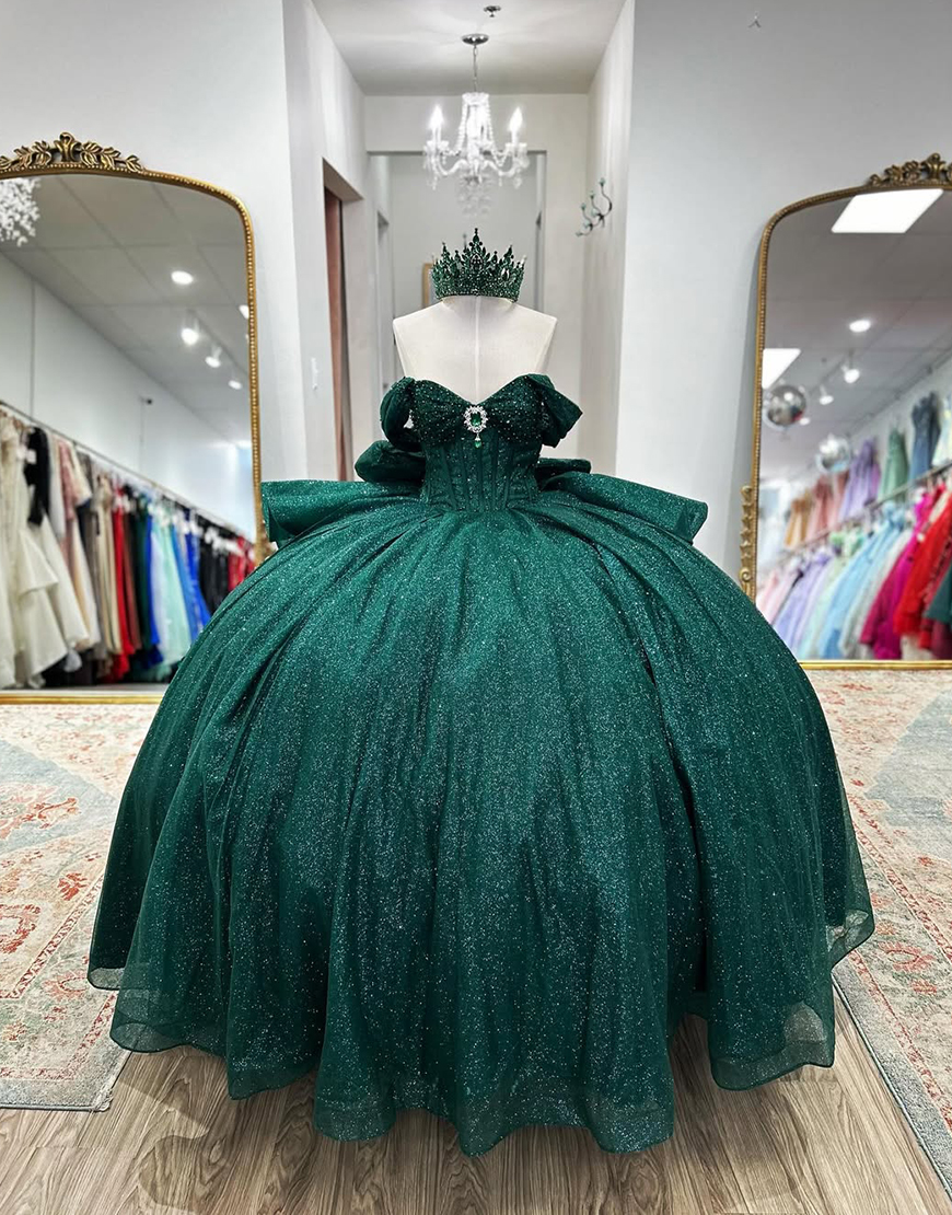 Sparkly Grey Blue Sweetheart Corset Ball Gown Bedaed Quinceanera Dress with Bow