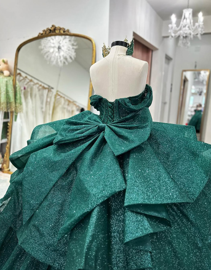 Sparkly Grey Blue Sweetheart Corset Ball Gown Bedaed Quinceanera Dress with Bow