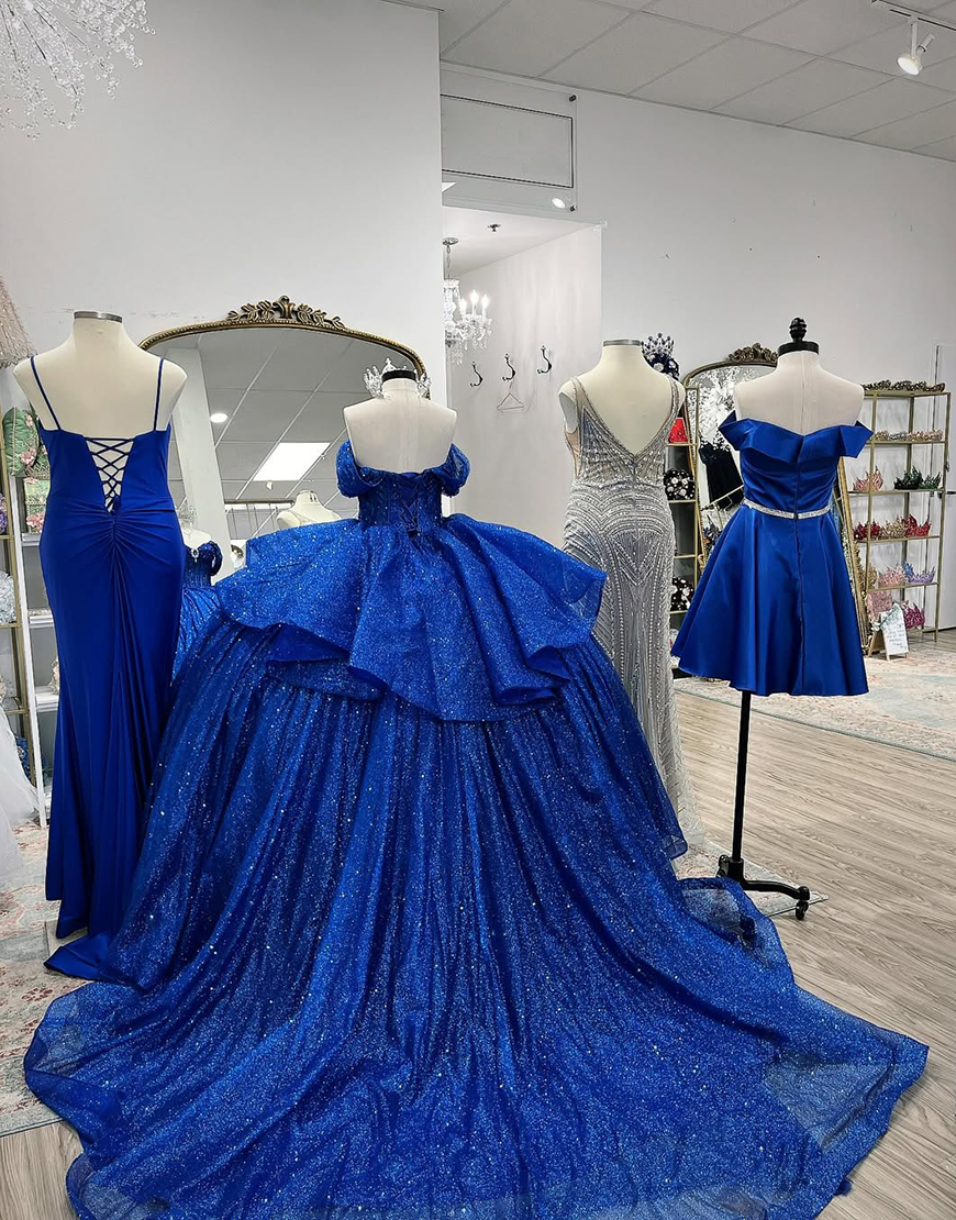 Sparkly Grey Blue Sweetheart Corset Ball Gown Bedaed Quinceanera Dress with Bow