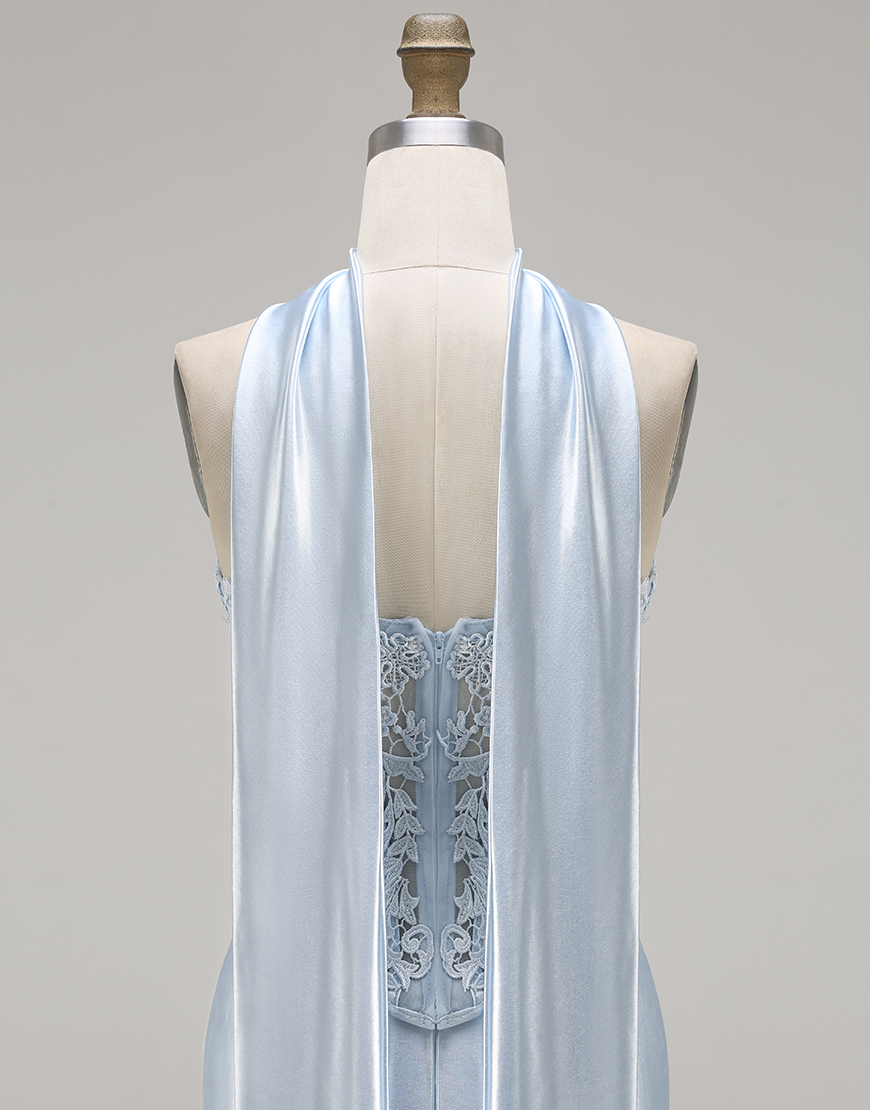 Blue Corset Satin Mermaid Sweetheart Long Prom Dress