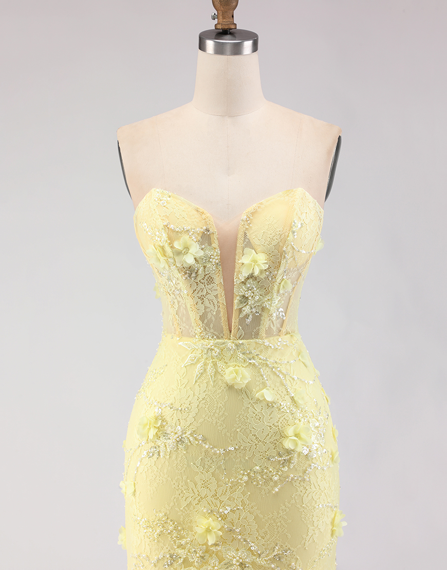 Purple Mermaid Corset Lace Tulle Floral Strapless Long Prom Dress