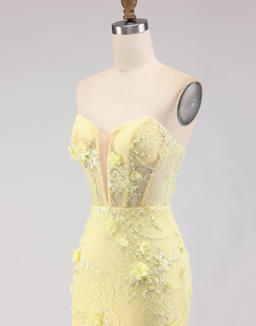 Purple Mermaid Corset Lace Tulle Floral Strapless Long Prom Dress