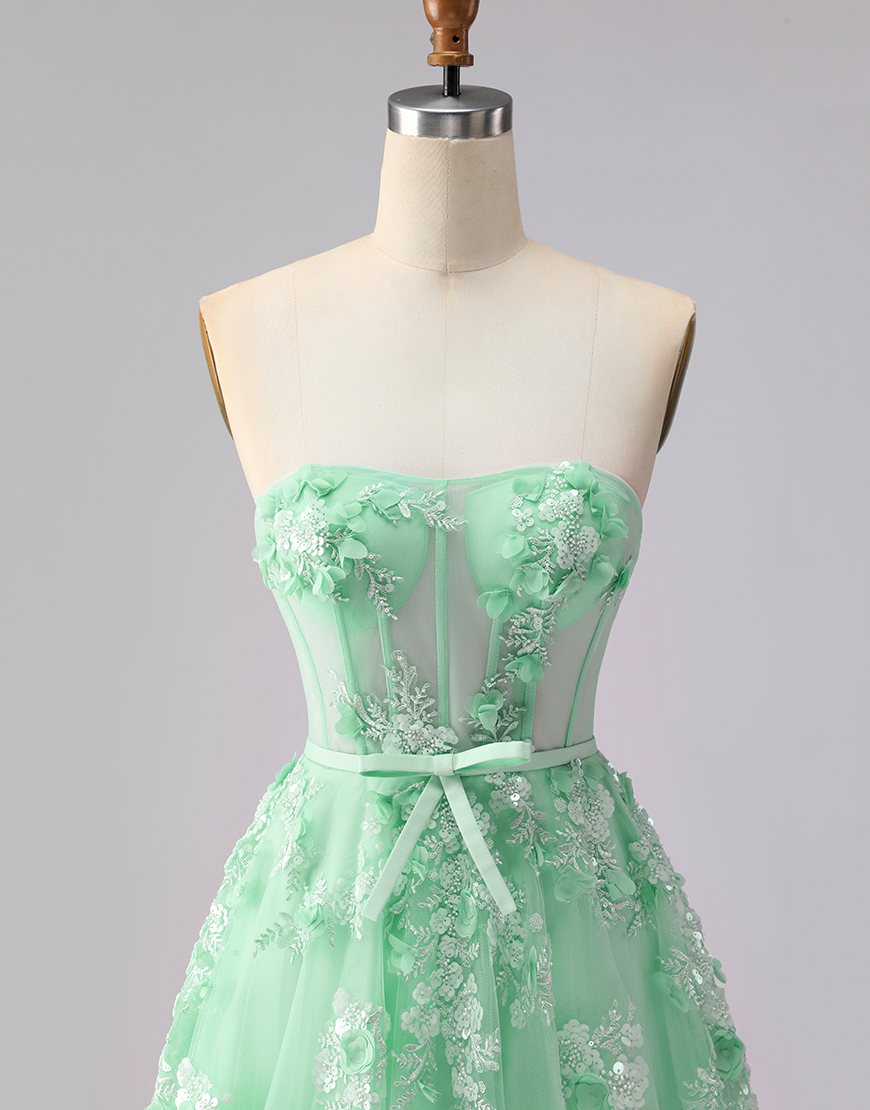 Green Floral Corset A Line Tulle Long Prom Dress with Cape