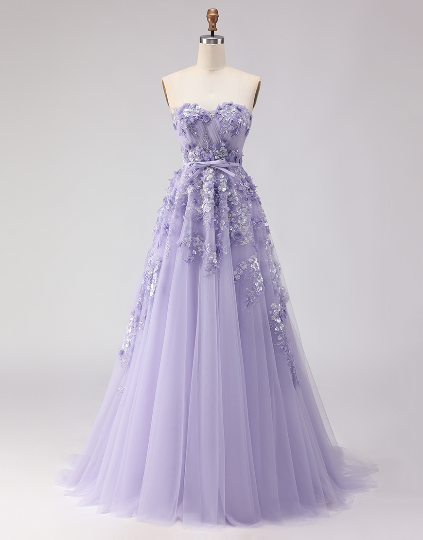 Blush Floral Tulle Off the Shoulder A Line Long Prom Dress with Bow