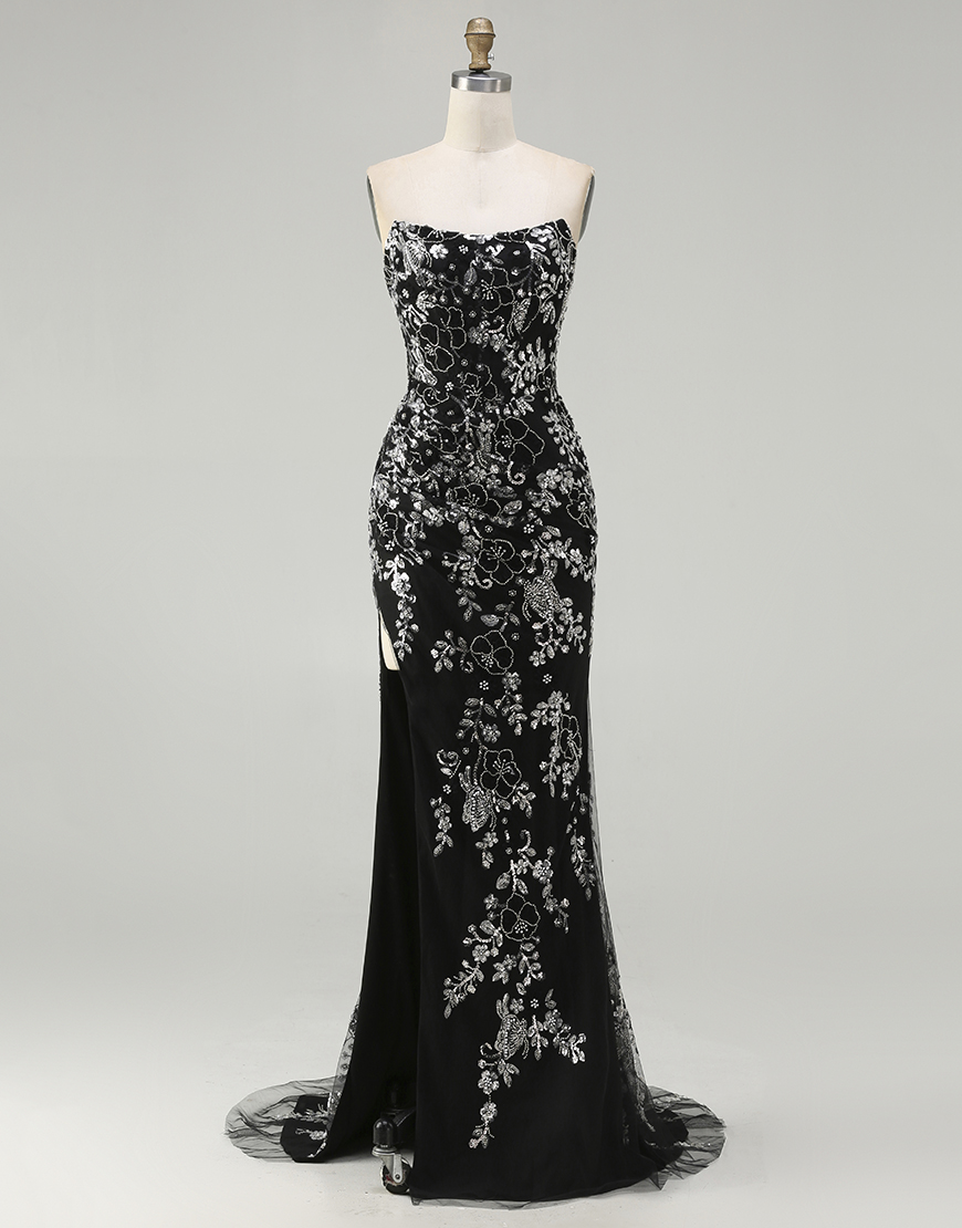 Sparkly Red Floral Long Mermaid Prom Dress with Beading